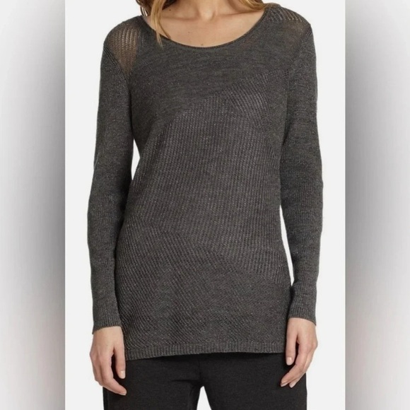 Eileen Fisher Scoop Neck Merino Wool Metallic Thread Geometric Sweater Long Line - Picture 2 of 11